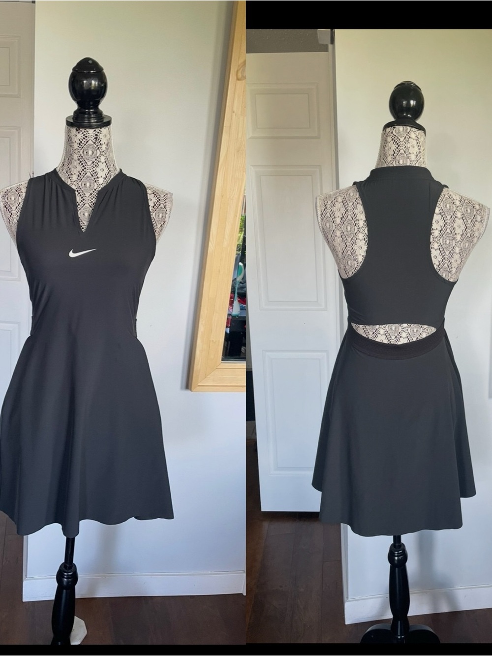 Nike Tennis Athleisure Gym Running Workout Open Back Outfit Dress. Small. Black